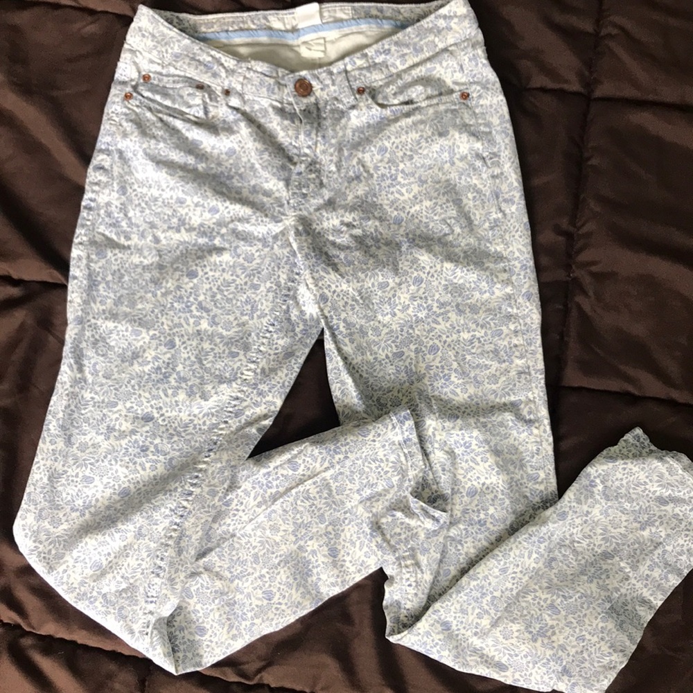 Blue and white floral jeans